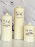 Three cream-coloured Bliss Delights Chai Latte soy wax pillar candles in small, medium and large sizes, arranged on a pale marble surface against a white marble background. Each candle features a Chai Latte label and is hand-poured in the UK.