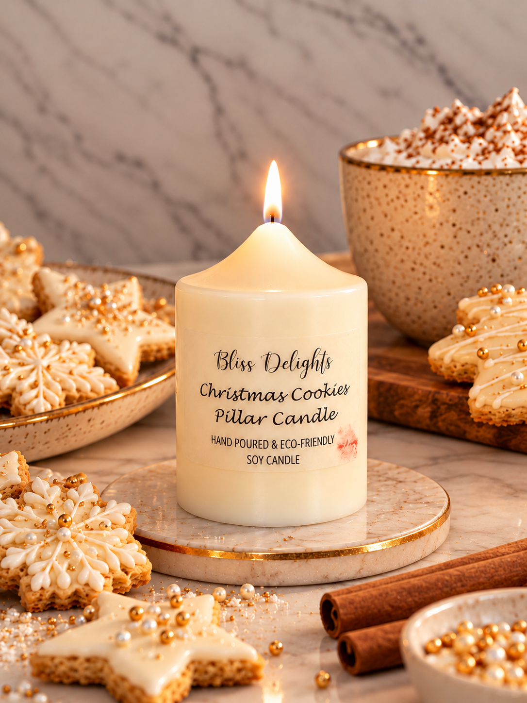 Bliss Delights Christmas Cookies Soy Pillar Candles - Small
