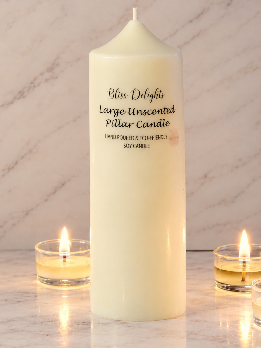 Bliss Delights Large Unscented Soy Pillar Candle