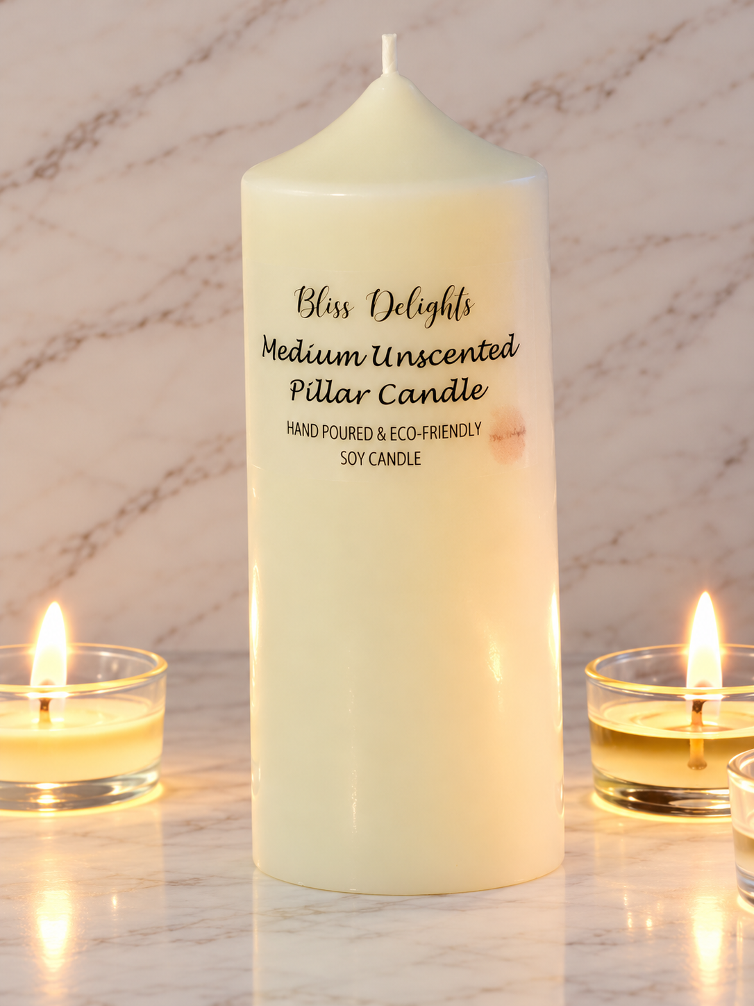 Bliss Delights Medium Unscented Soy Pillar Candle