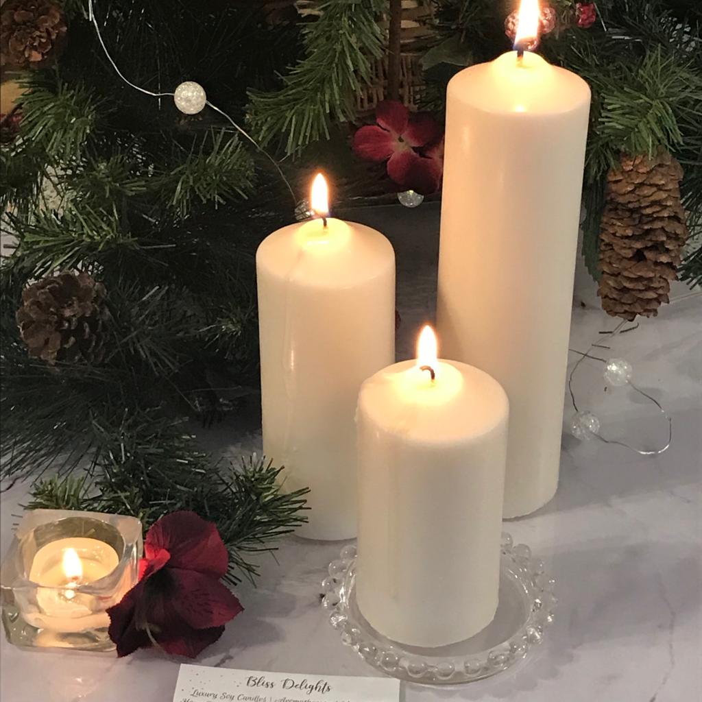 Bliss Delights Set of 3 Church Pillar Candles