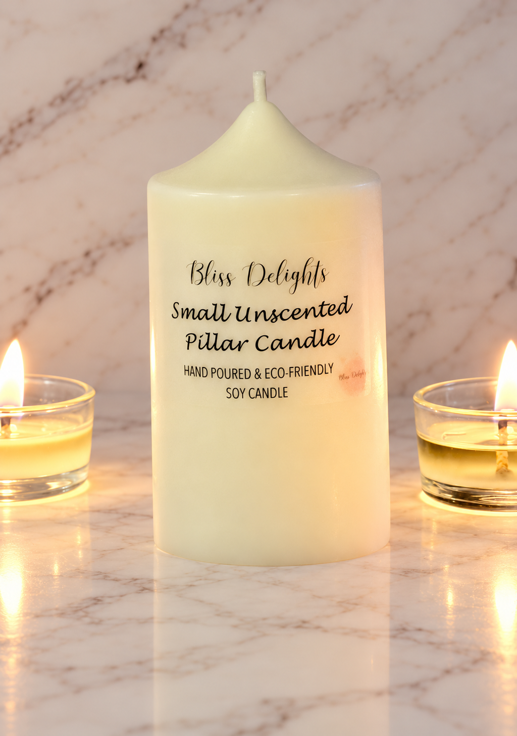 Bliss Delights Small Unscented Soy Pillar Candle