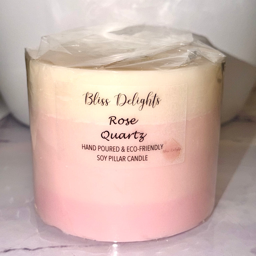 Bliss Delights Rose Quartz Ombre Soy Pillar Candle