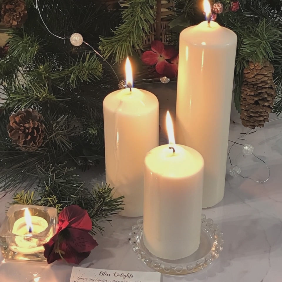 Bliss Delights Set of 3 Soy Church Pillar Candles 