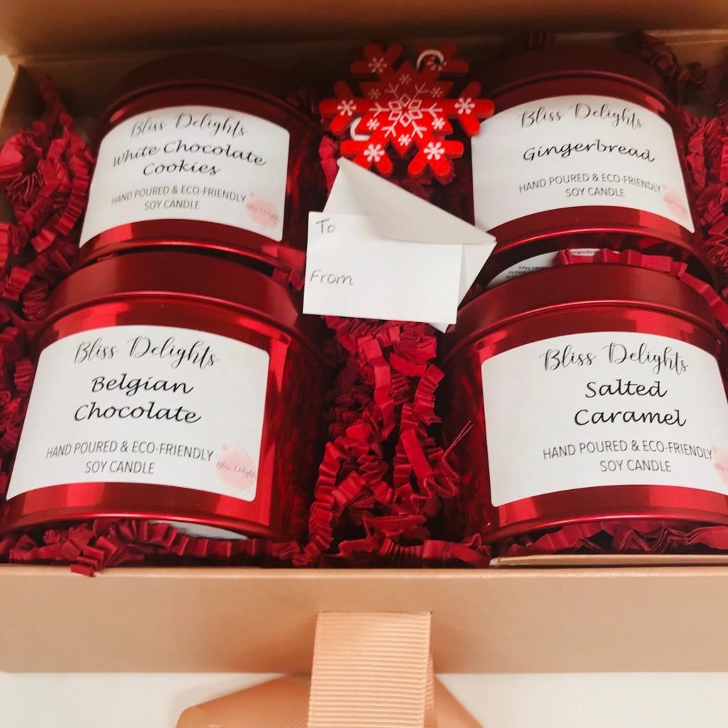 Bliss Delights 4 Scented Candle Christmas Gift Set - Red | Eco & Vegan