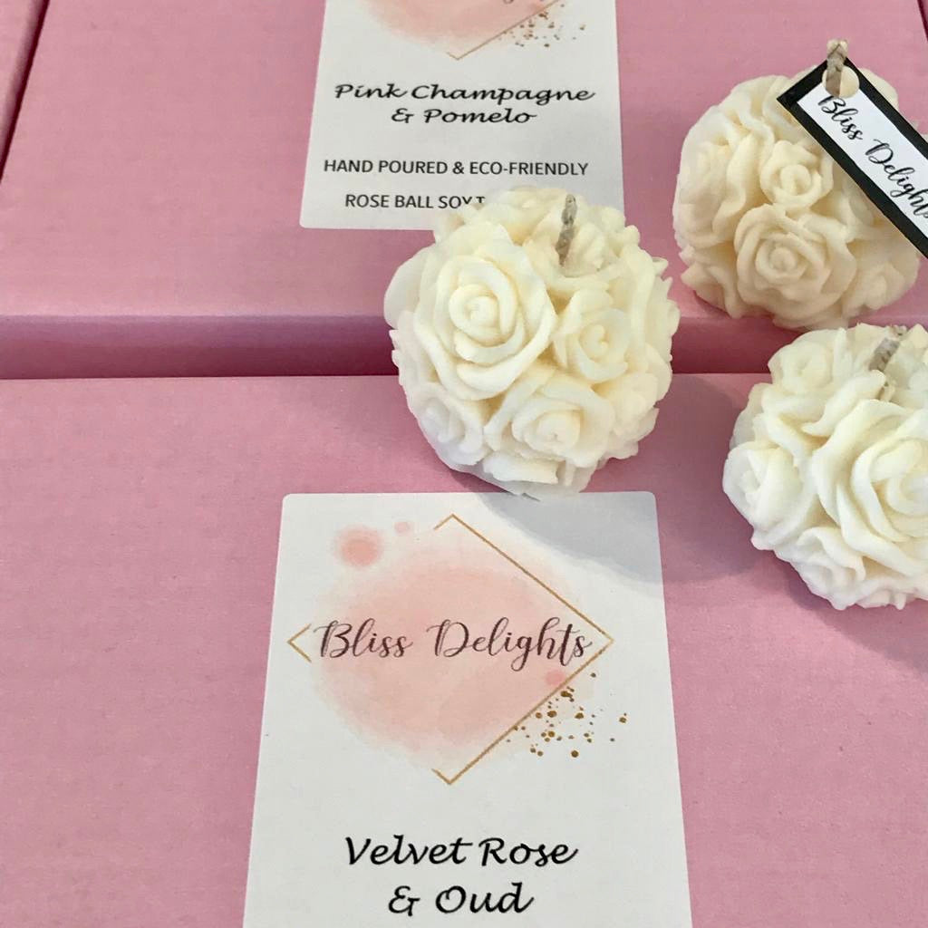 Bliss Delights Rose Ball Velvet Rose & Oud Soy Tealights | Vegan Tealights