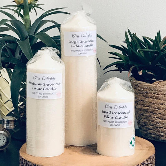 Bliss Delights Soy Pillar Candle | Unscented, Scented & Aromatherapy