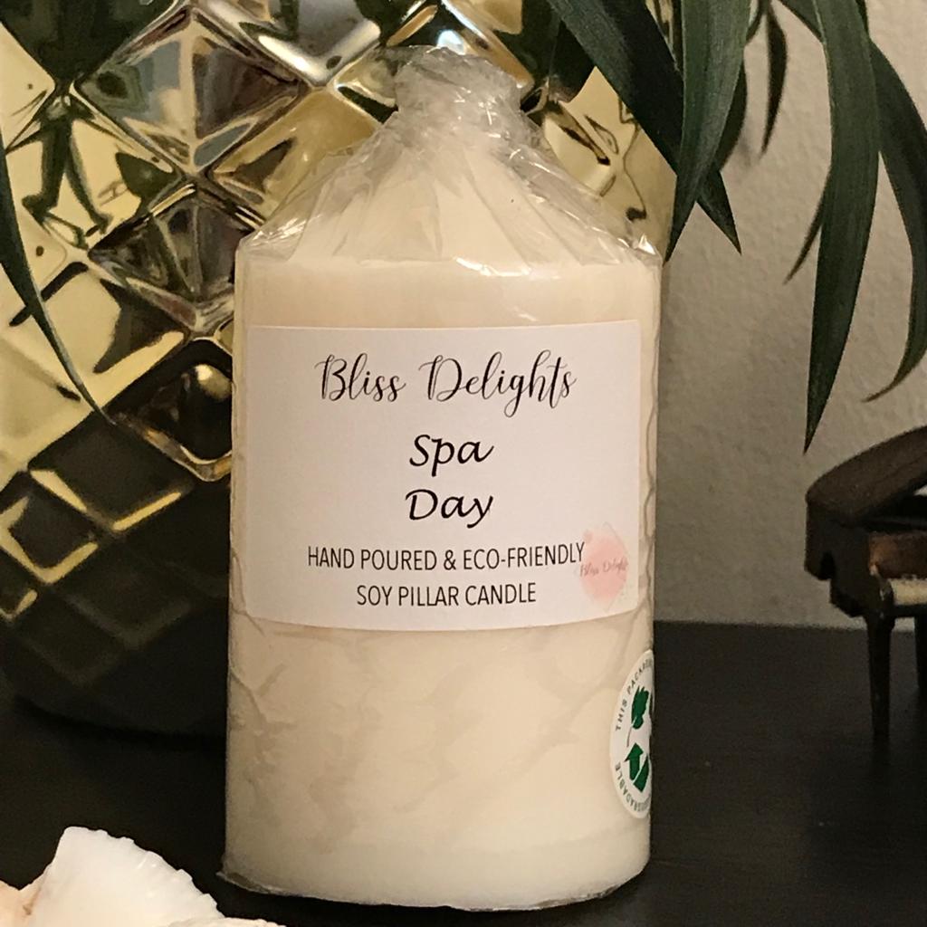 Bliss Delights Spa Day Soy Pillar Candles | Vegan Plastic Free