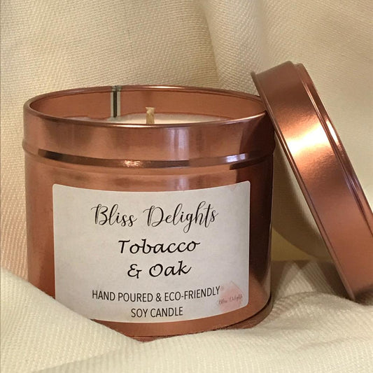 Bliss Delights Tobacco & Oak Scented Candle | Eco-Friendly Soy Candle