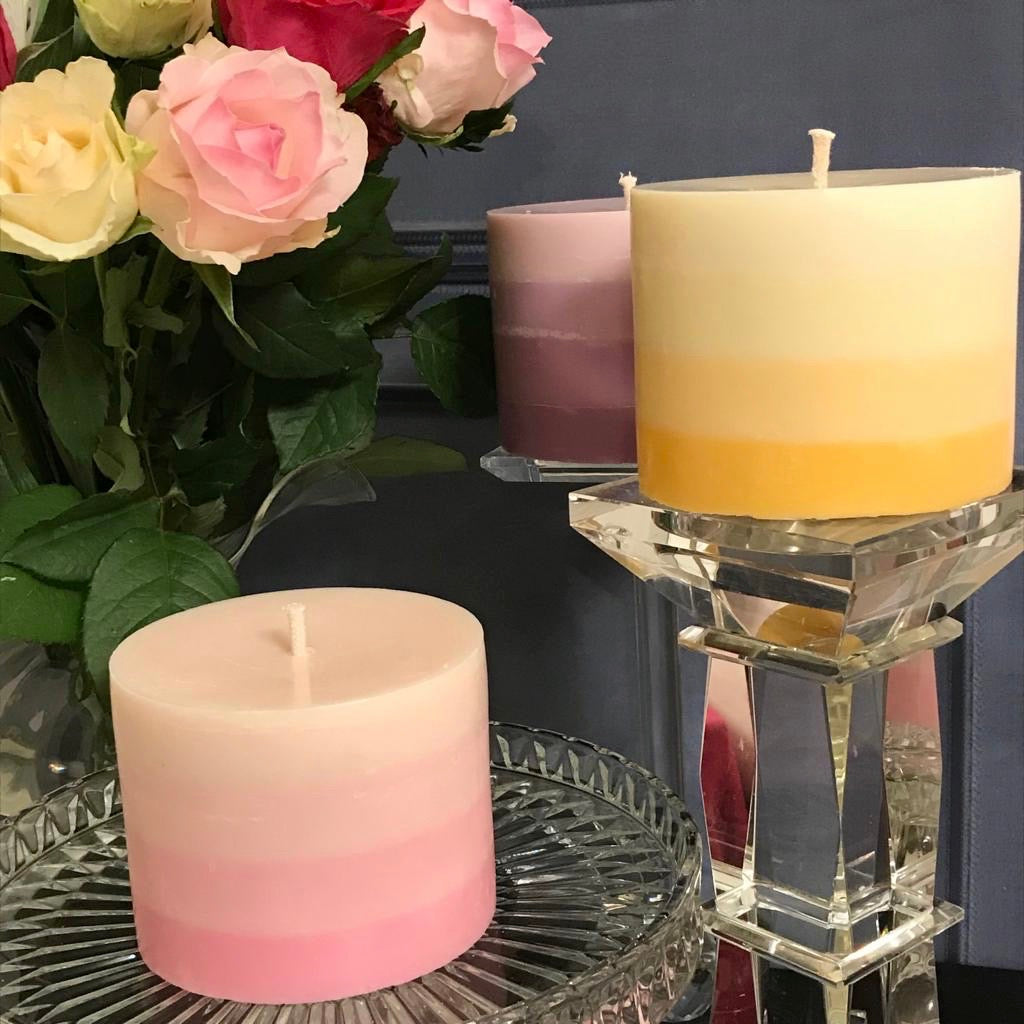 Bliss Delights Vegan Soy Pillar Candles - Rose Quartz, Amethyst & Sunburst