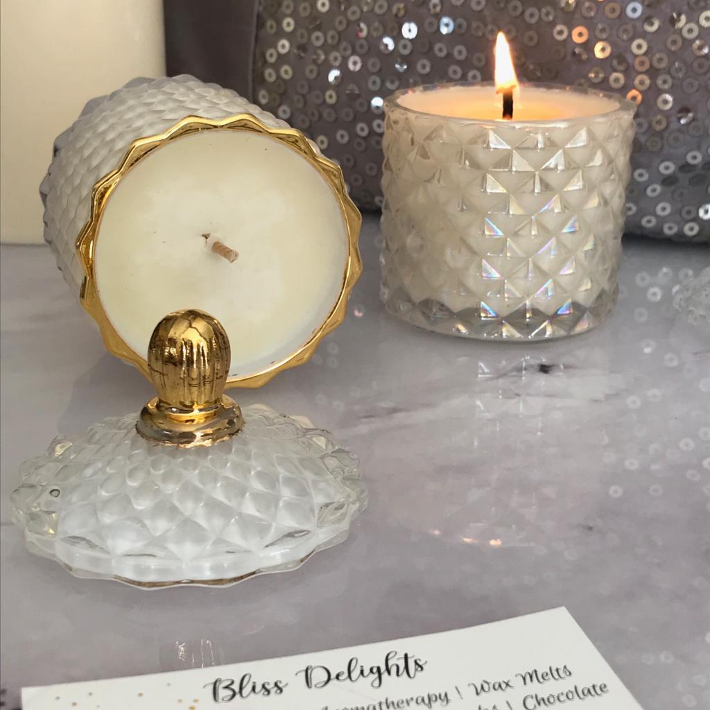  Bliss Delights White/Gold Diamond Candles | Vegan Soy Candle GEO