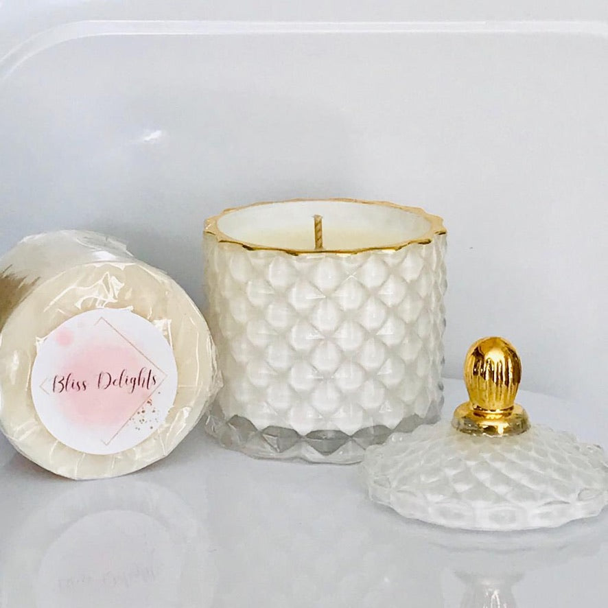 Bliss Delights White/Gold Diamond Candles | Eco & Vegan Soy Candle GEO