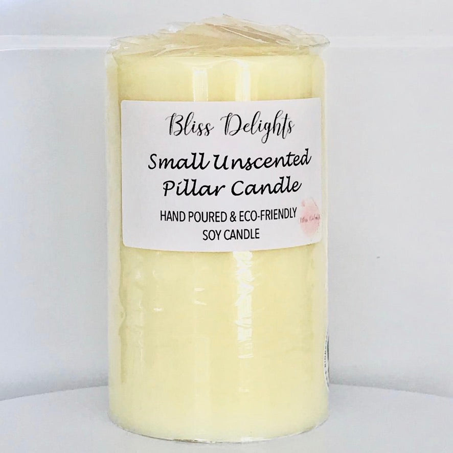 Bliss Delights Unscented Soy Pillar Candle | Cruelty Free & Vegan