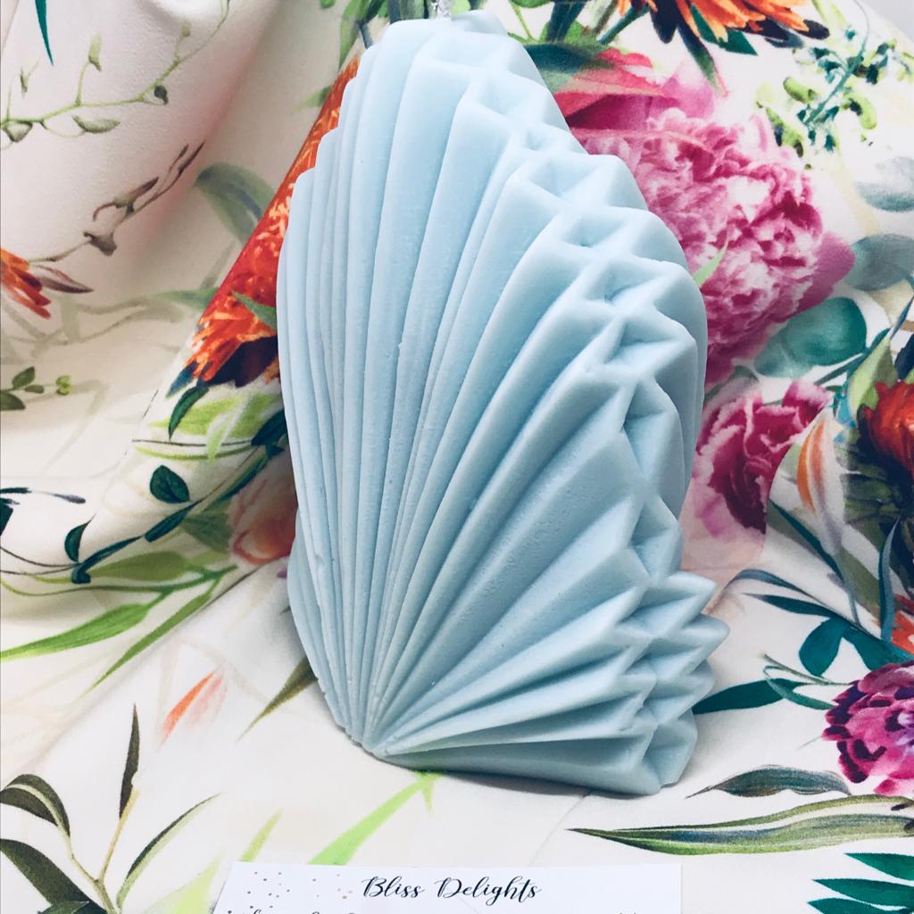 Bliss Delights Shell Soy Pillar Candle Unscented   Blue | Vegan 