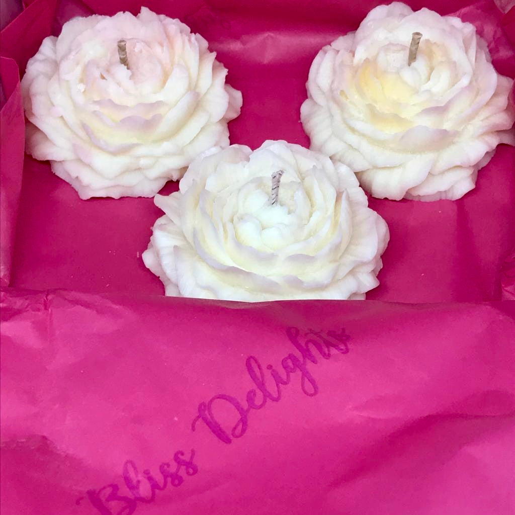 Bliss Delights Set of 3 Peony Candles | Vegan Soy Tealights
