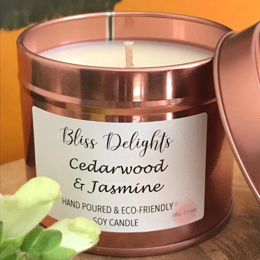 Bliss Delights Cedarwood & Jasmine Scented Candle | Eco-Friendly & Veg…