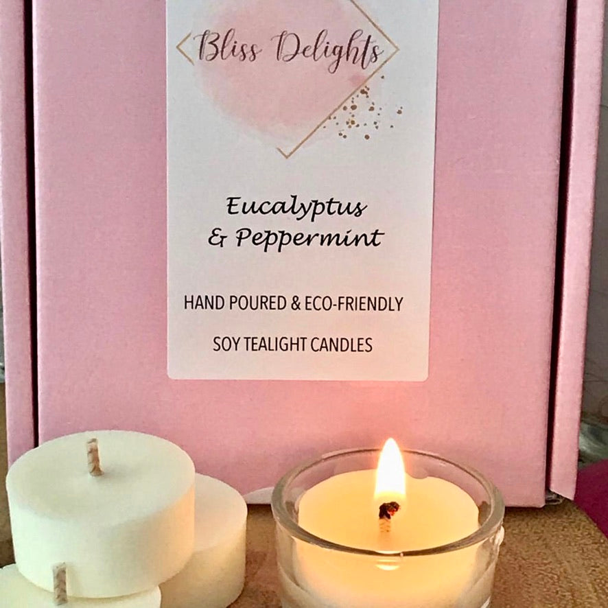 Bliss Delights Eucalyptus & Mint Refill Tealights | Eco & Vegan Soy