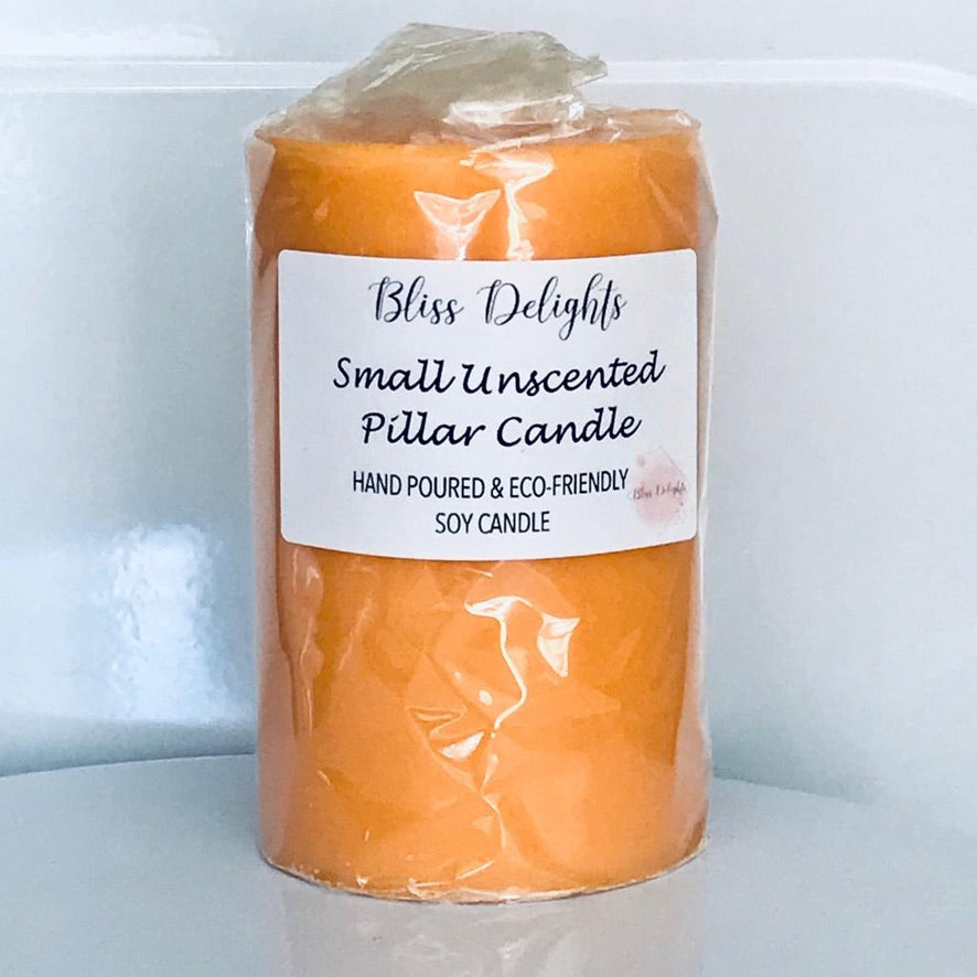 Bliss Delights Unscented Orange Soy Pillar Candle | Cruelty Free & Vegan