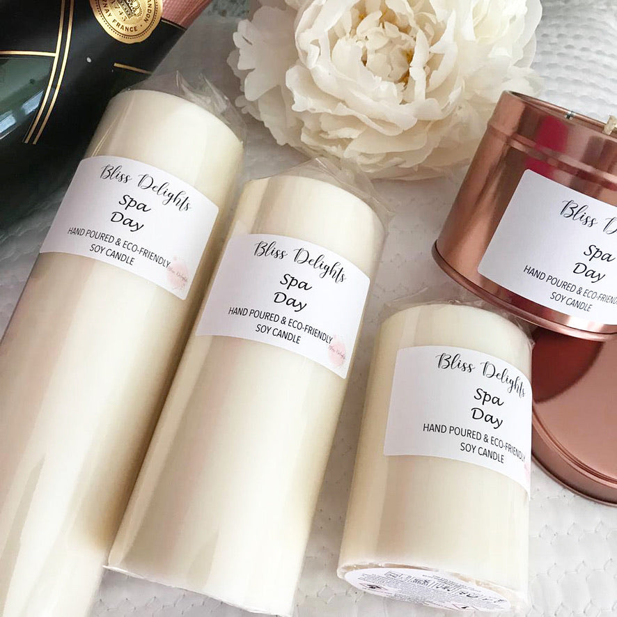 Bliss Delights Spa Day Soy Pillar Candles | Vegan Plastic Free