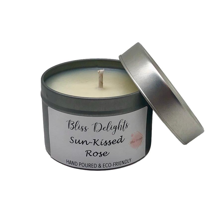 Bliss Delights Sun-Kissed Rose Candle Soy Geranium Essential Oil